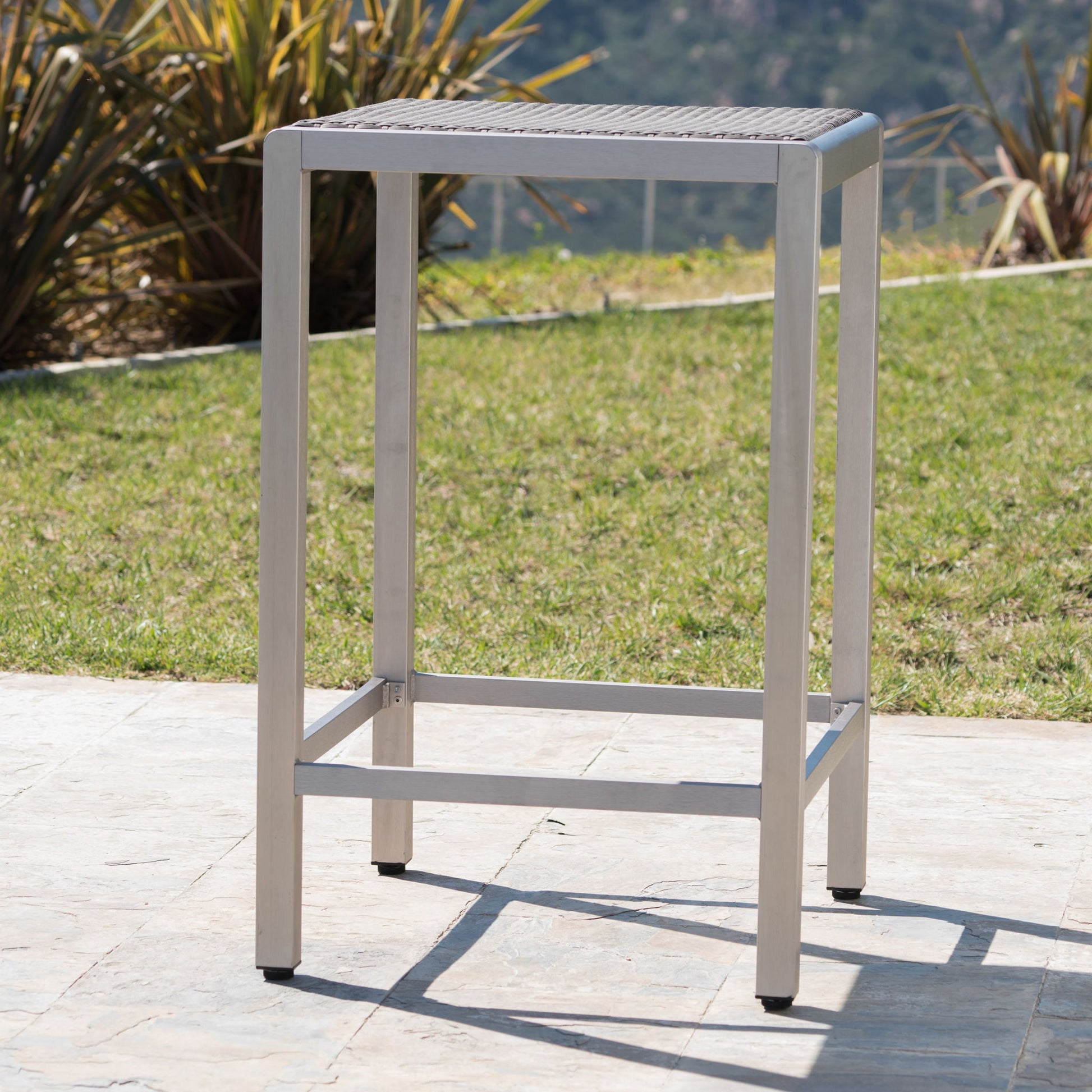 Outdoor 43" Aluminum Bar Table With Rattan Table Top - Gray / Silver Noble House