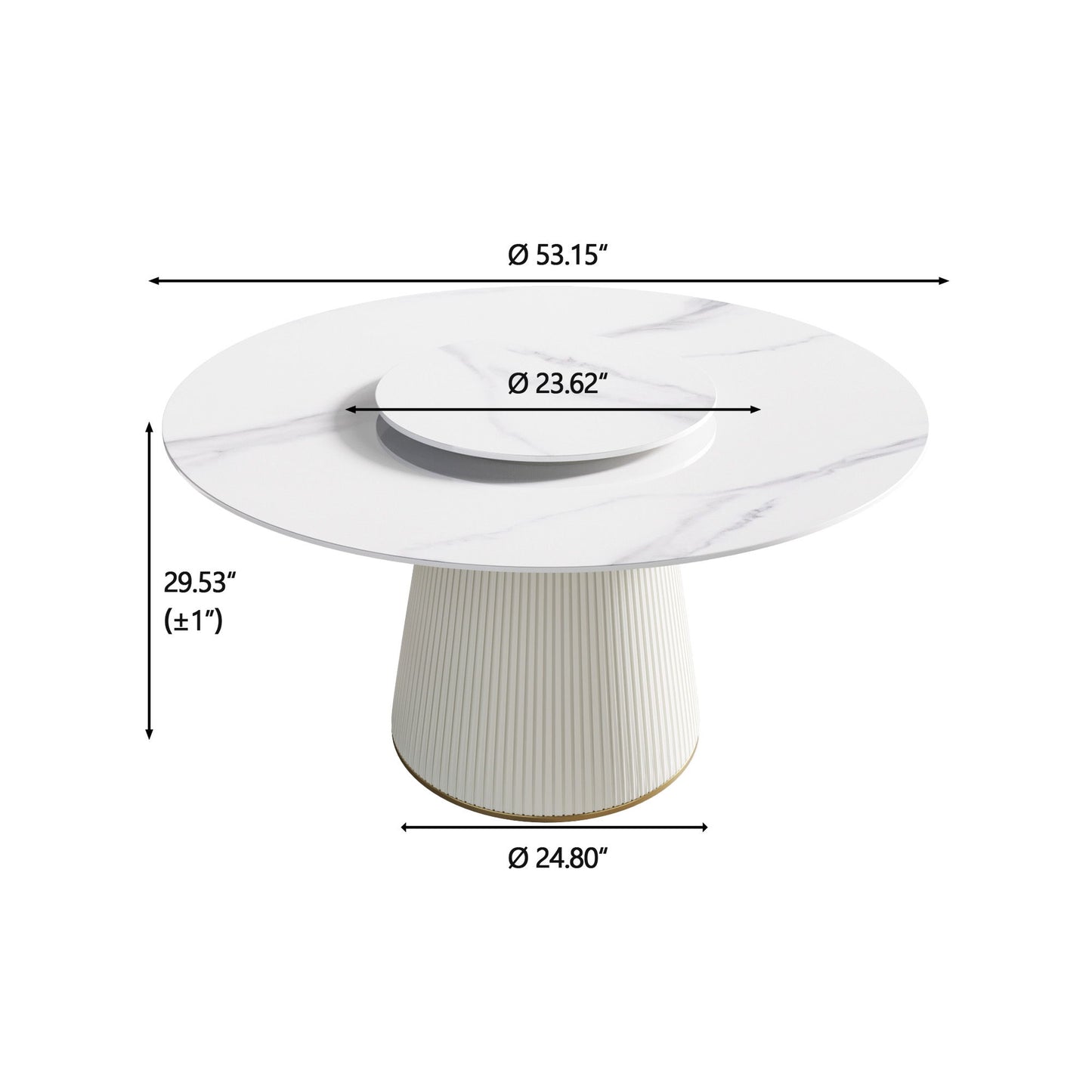 Modern Artificial Stone Round Plywood Base Dining Table, Can Accommodate 6 People, Artificial Stone Turntable (Not Including Chairs) - White / Beige Home Essentials