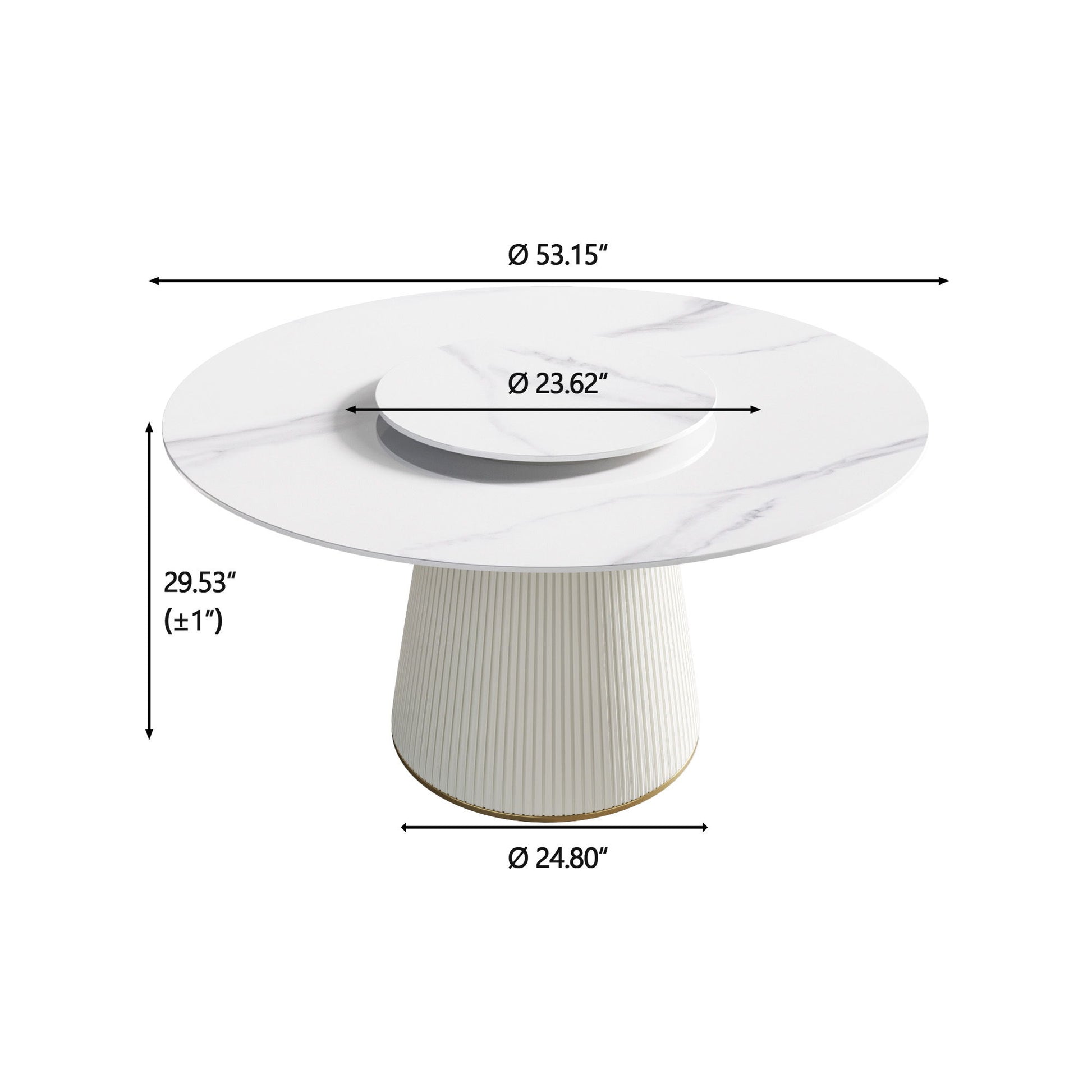 Modern Artificial Stone Round Plywood Base Dining Table, Can Accommodate 6 People, Artificial Stone Turntable (Not Including Chairs) - White / Beige Home Essentials