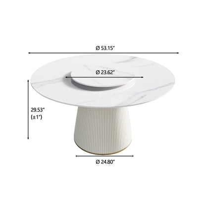Modern Artificial Stone Round Plywood Base Dining Table, Can Accommodate 6 People, Artificial Stone Turntable (Not Including Chairs) - White / Beige Home Essentials