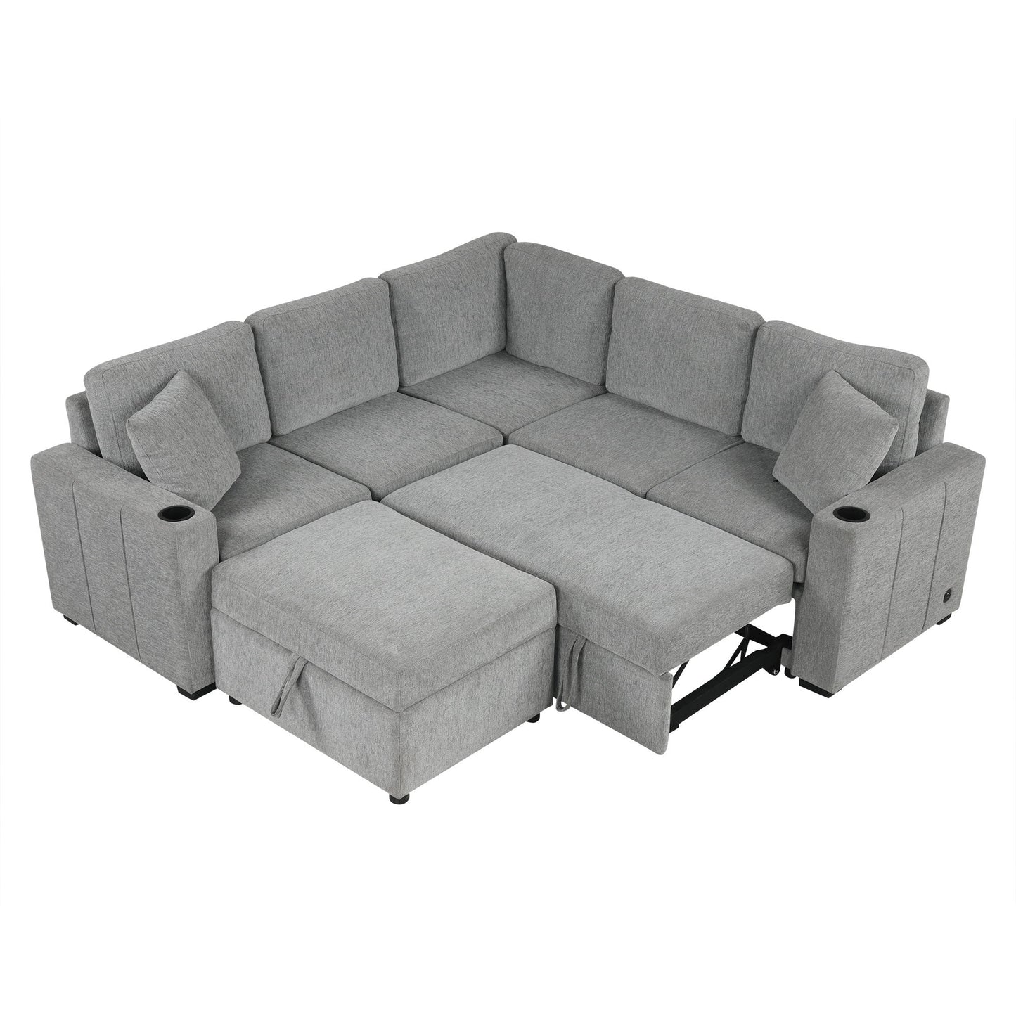 Sectional Sofa Convertible Pull-Out Sofa Bed With A Movable Storage Ottoman For Living Room Hearth and Haven