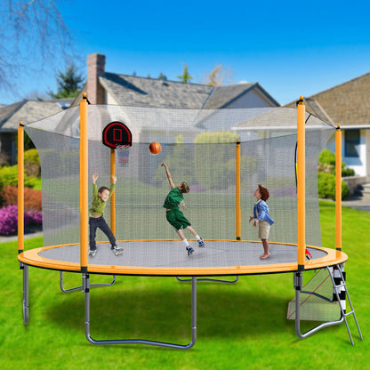 16Ft Trampoline With Basketball Hoop Pump And Ladder (Inner Safety Enclosure) With Soccer Goal Daily Nest
