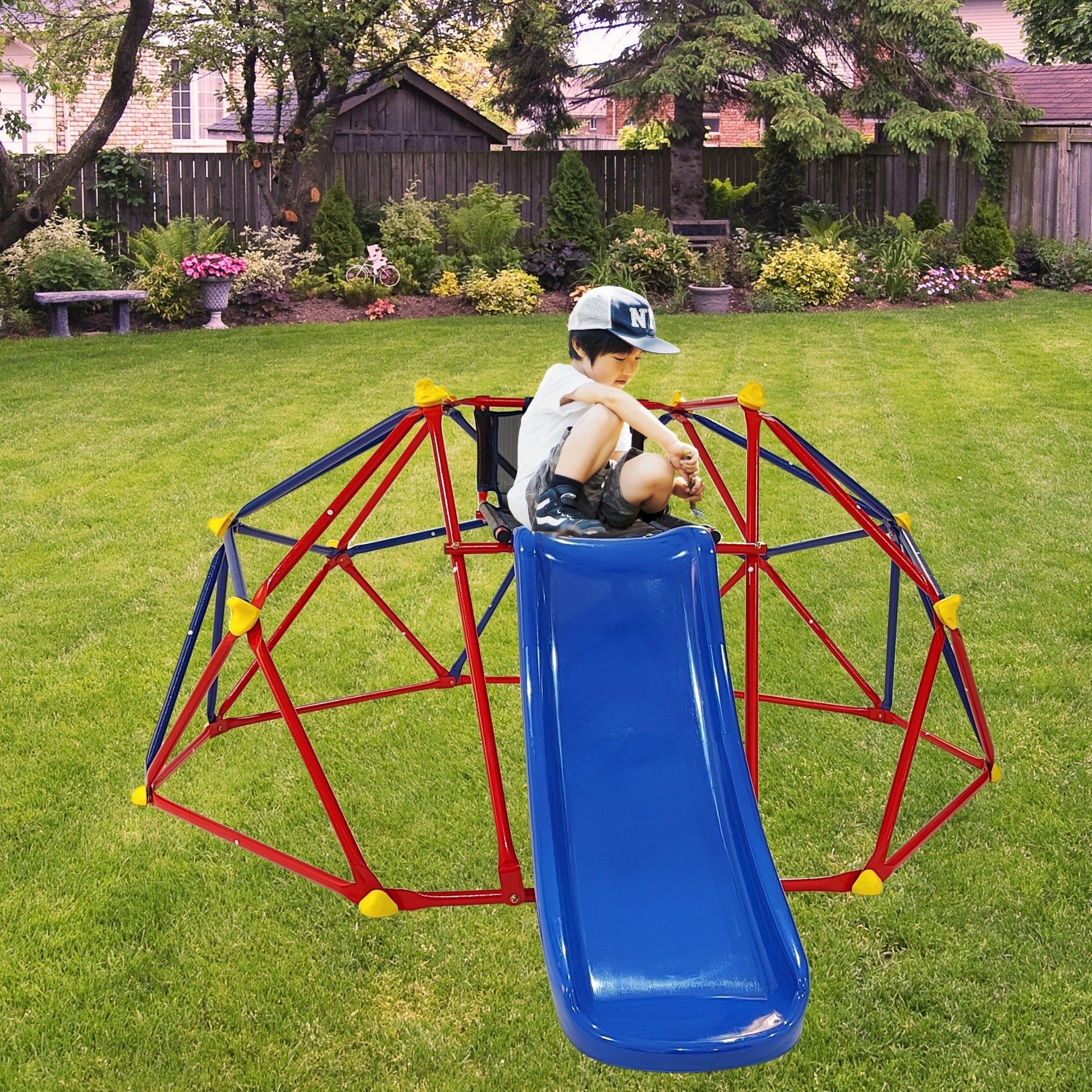 Innovative Dome Climber With Slide And Climbing Stones - Blue / Red Daily Nest