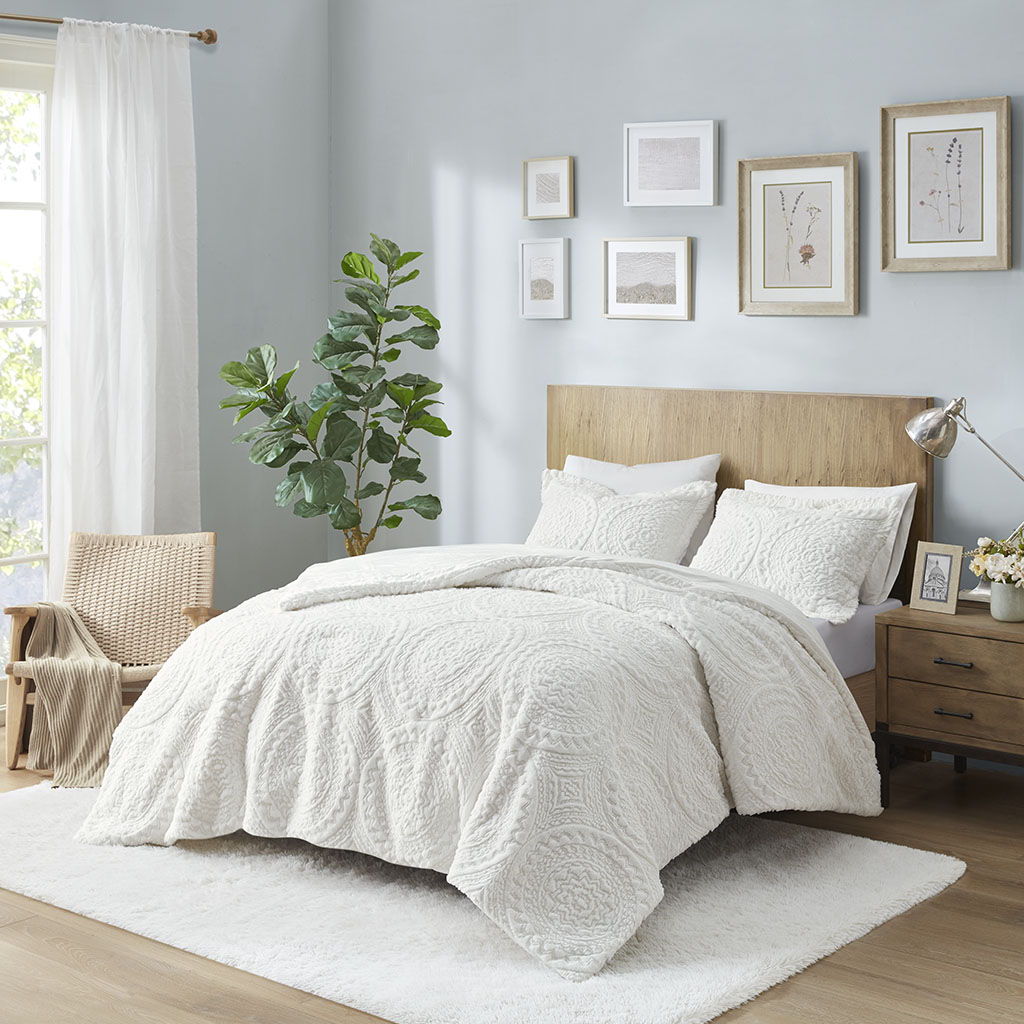 Arya - Twin Embroidered Medallion Ultra Comforter Mini Set - Ivory Madison Park