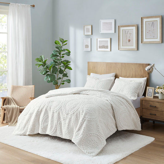 Arya - Embroidered Medallion Ultra Comforter Mini Set - Ivory Madison Park