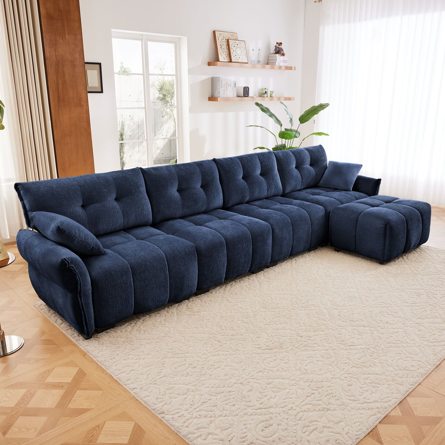 Sofa Set With Ottoman And Pillows, Textured, High Resilience Cushions Home Essentials