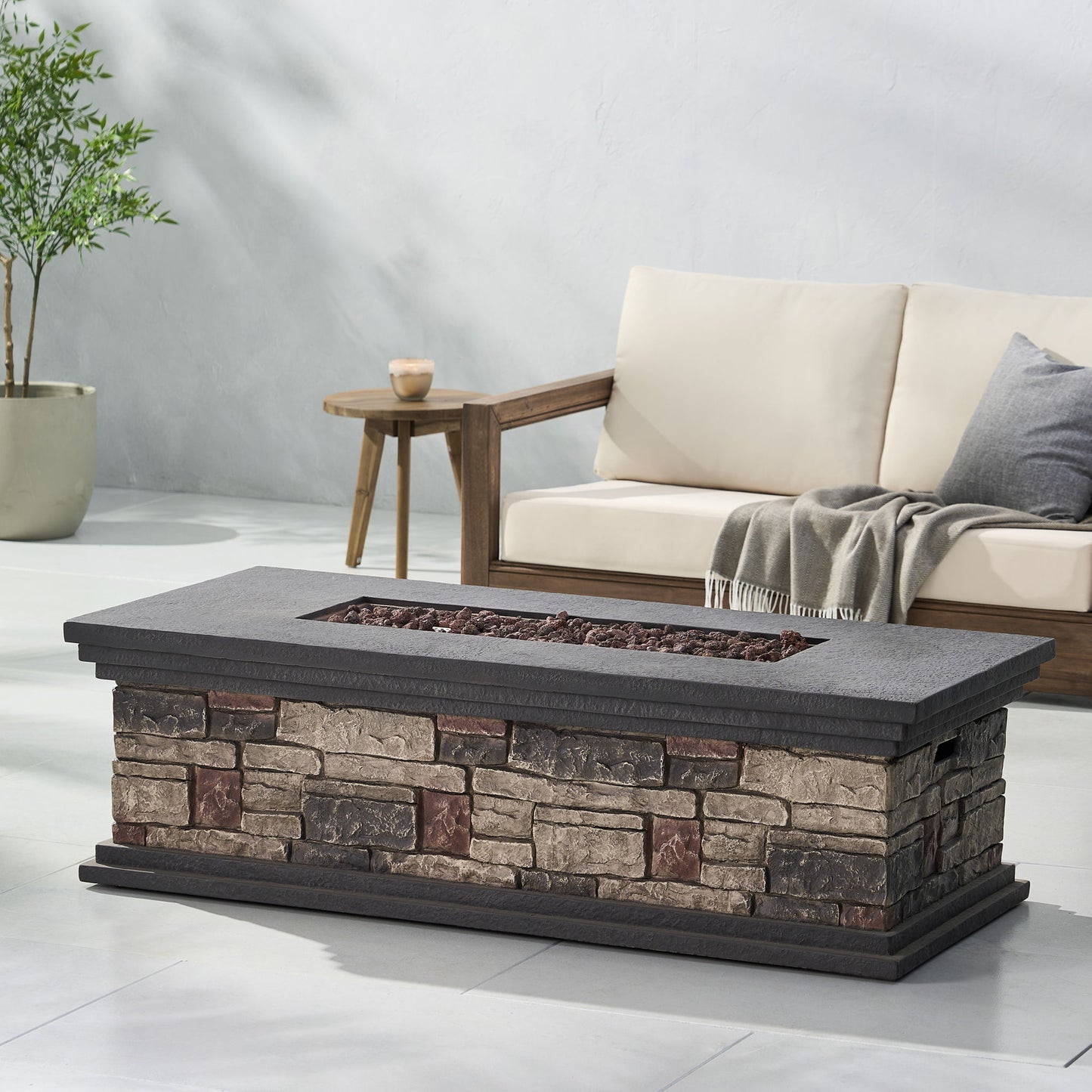 Fire Pit With Lightweight Concrete And Steel Frame Noble House