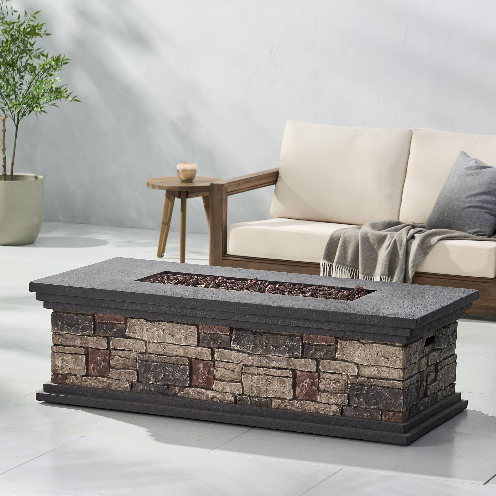 Fire Pit With Lightweight Concrete And Steel Frame Noble House