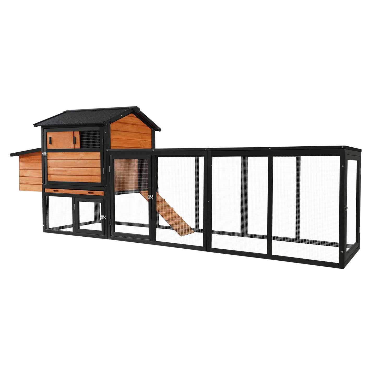 Chicken Coop With Run And Nesting Box, Large Outdoor Hen House For Backyard - Brown / Black Daily Nest