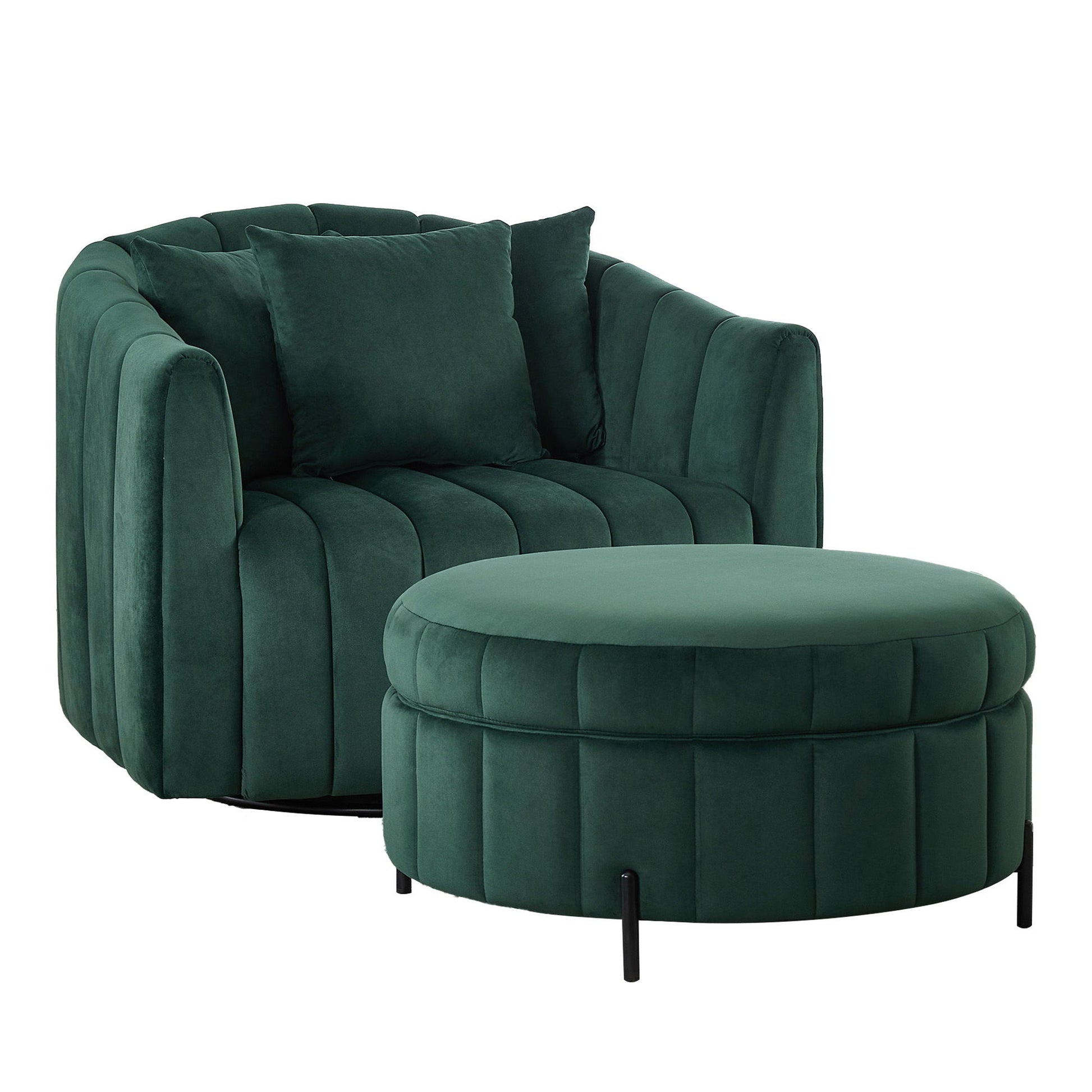 Oversized Velvet Swivel Barrel Accent Chair And Ottoman Set With Storage Home Essentials