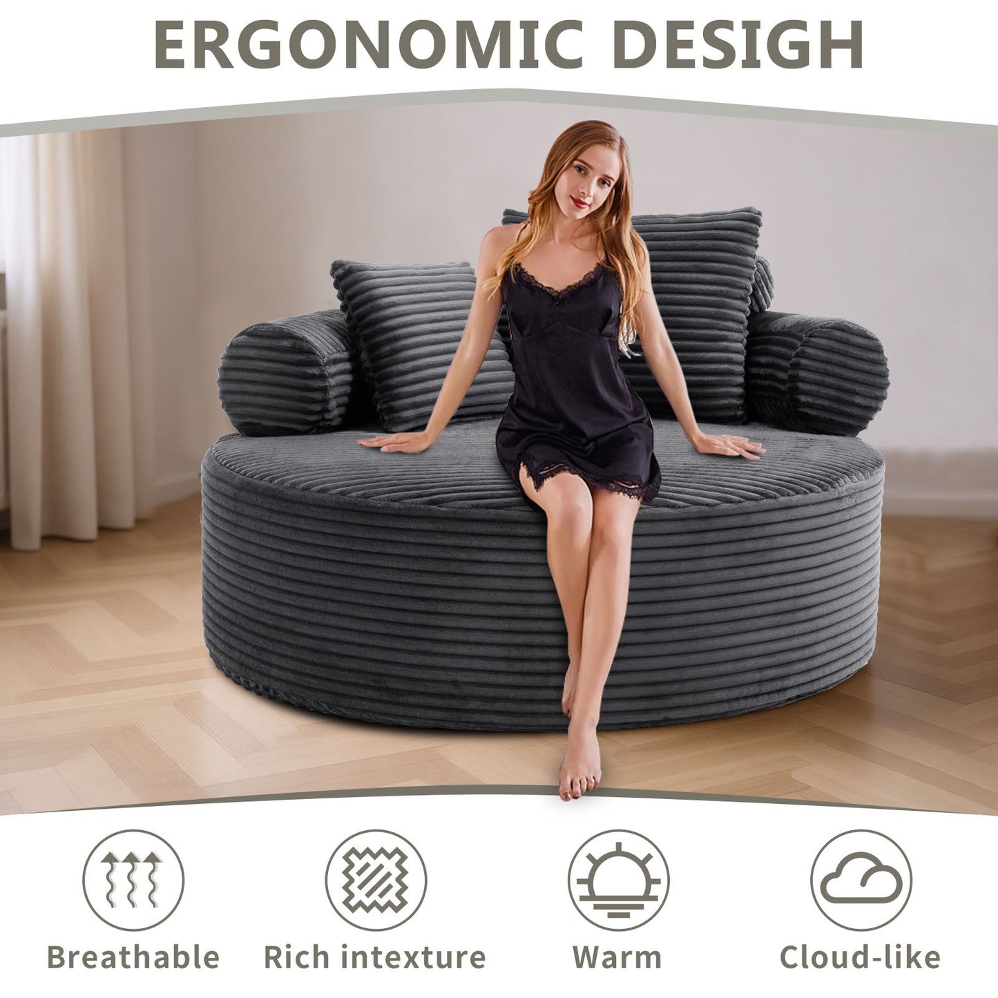 Round Sofa Bed With 3 Pillows For Living Room Home Essentials