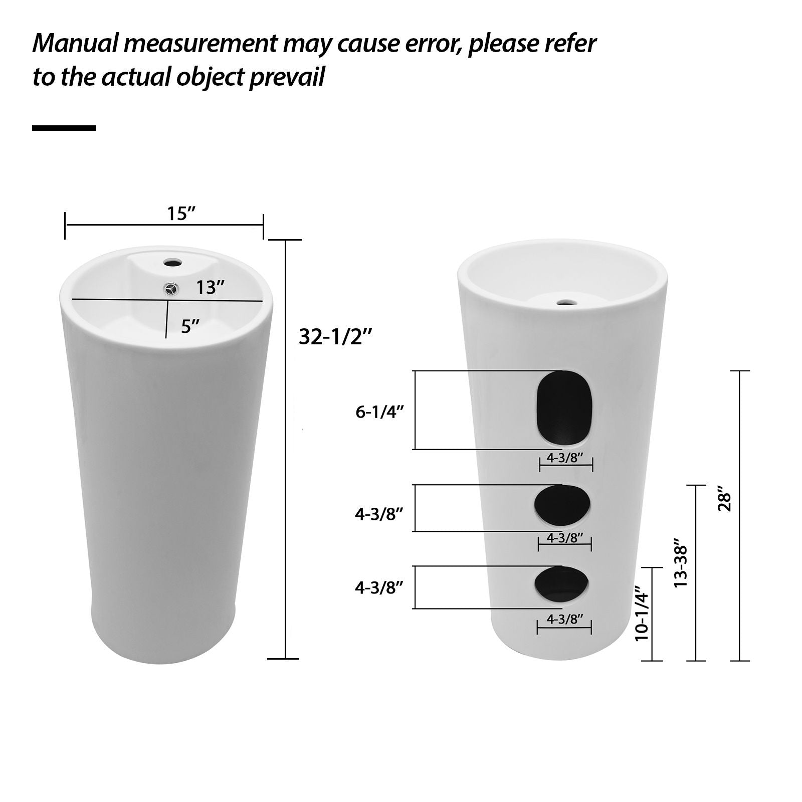 15" Pedestal Sink With Space Saving Design, Smooth Non Porous Surface For Powder Rooms - White Daily Nest