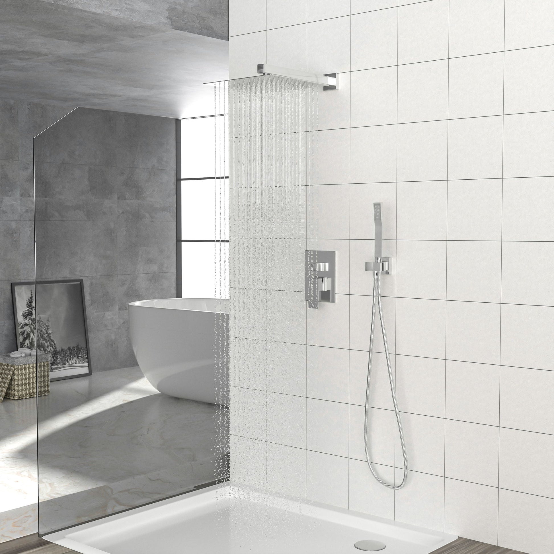 10" Square Dual Shower Head System Wall Mounted With Rough In Valve Modern Bathroom Fixture Daily Nest