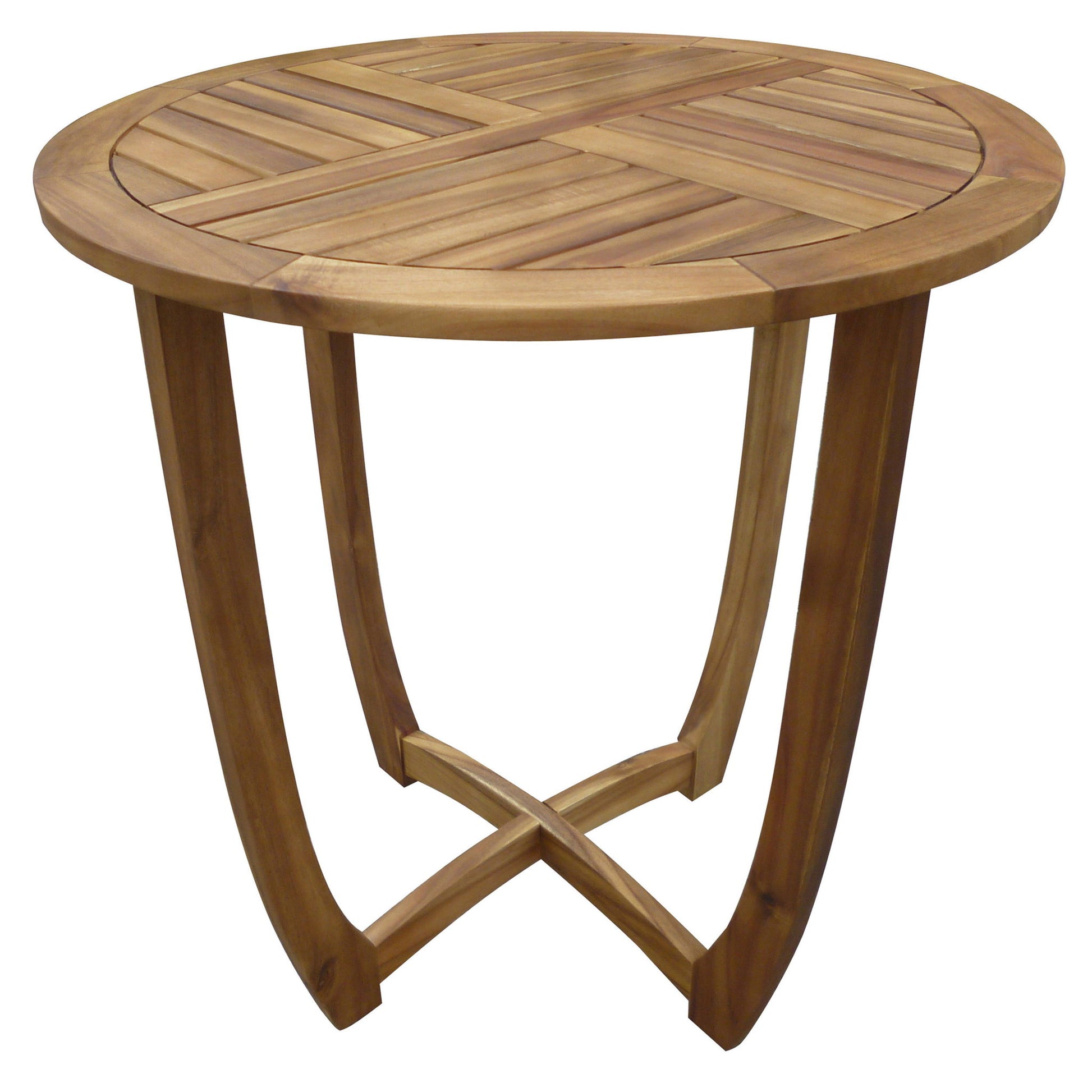 Outdoor Circular Wood Bistro Table With Curved Legs And Slat Panel Table Top - Teak Noble House