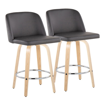 Toriano - Contemporary Fixed-Height Counter Stool With Swivel And Round Footrest (Set of 2) Lumi Source