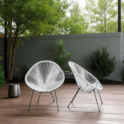 Outdoor Lounge Chair Set With Handwoven Seats, Weather Resistant - White LSI Patio Furniture