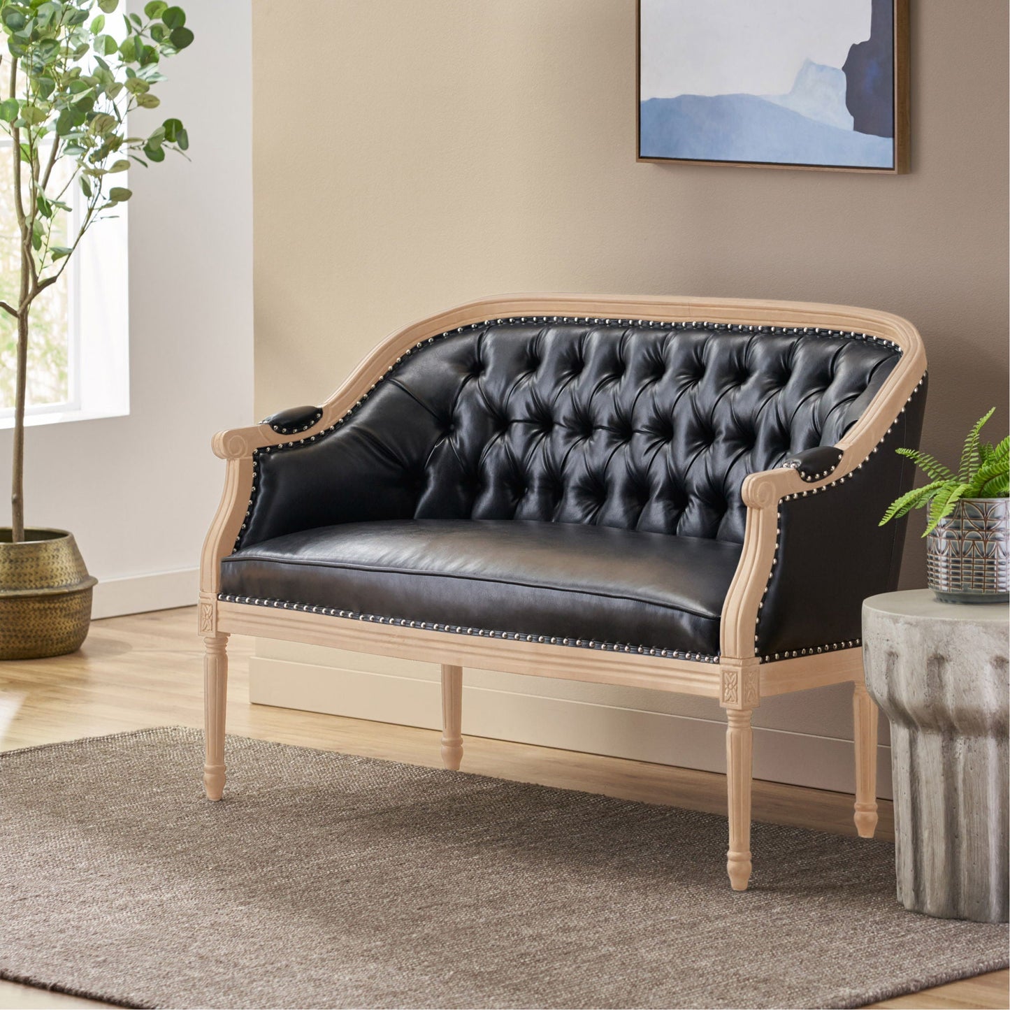 French Country Chesterfield Style Tufted Loveseat Noble House