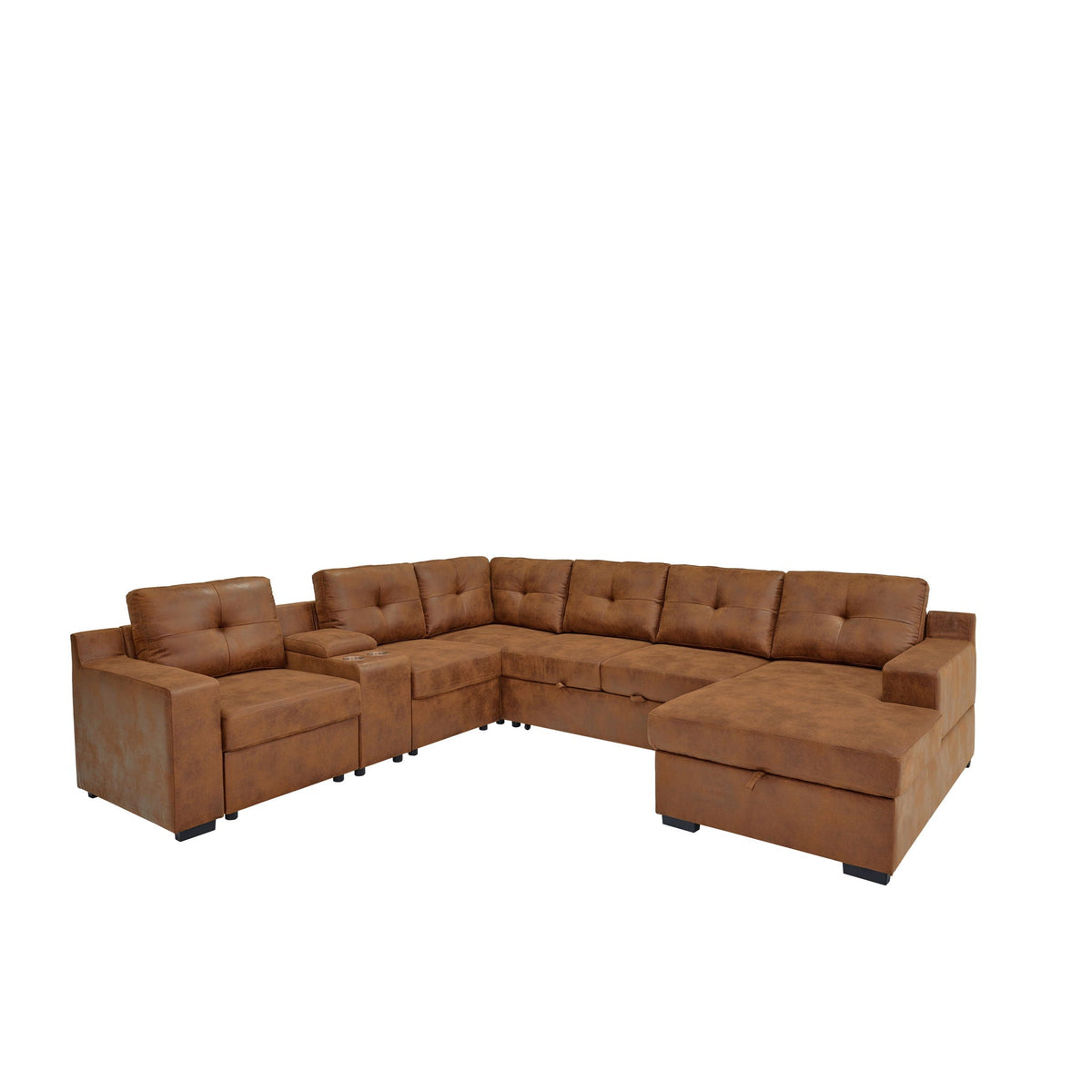 U - Shape Sectional Pull Out Bed With Console, Storage, And USB Charging Home Essentials