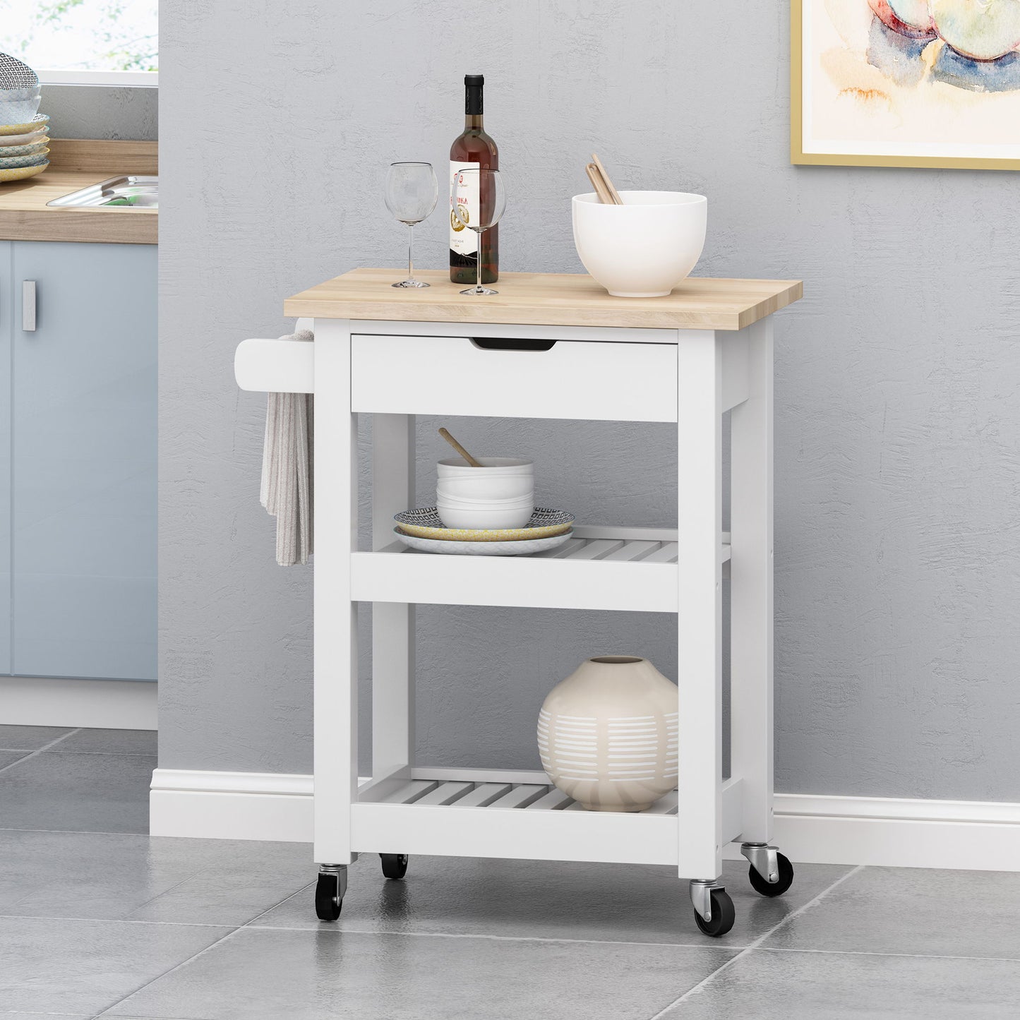 Tattnall - Kitchen Cart With Wheels Noble House