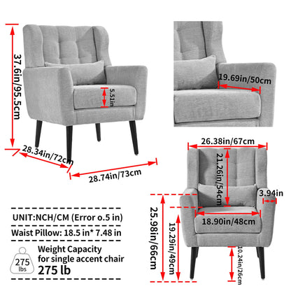 Modern Accent Chair, Arm Chairs For Living Room, Upholstered Mordern Armchair, Comfy Soft Padded Lounge Chair In Small Space, Bedroom, With Pillow, Solid Wood Leg Home Essentials