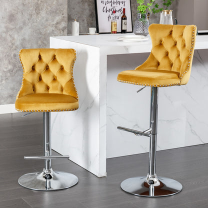 Swivel Velvet Barstools Adjusatble Seat Height From 25-33", Modern Upholstered Chrome Base Bar Stools With Backs Comfortable Tufted For Home Pub And Kitchen Island (Set of 2) Home Essentials