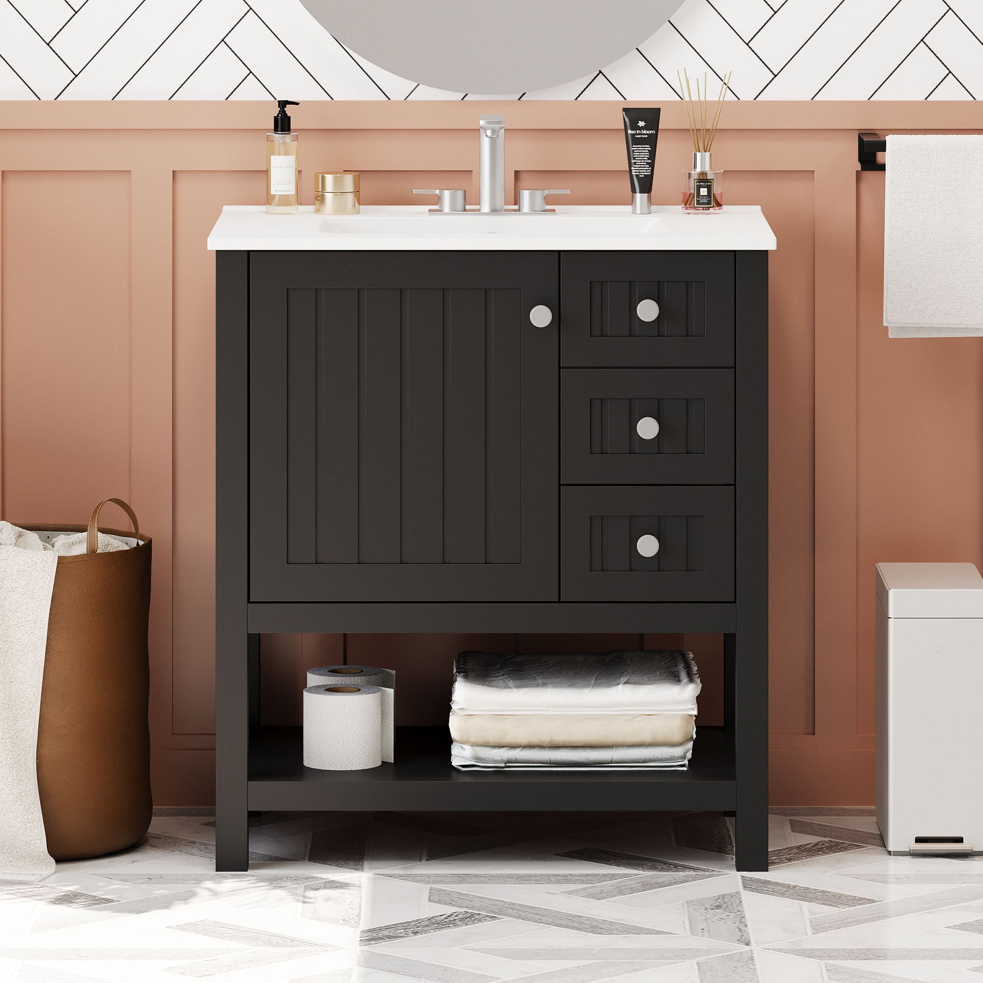 Transitional Style Bathroom Vanity Cabinet Combo With Ceramic Sink Hearth and Haven