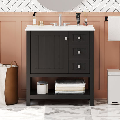 Transitional Style Bathroom Vanity Cabinet Combo With Ceramic Sink Hearth and Haven