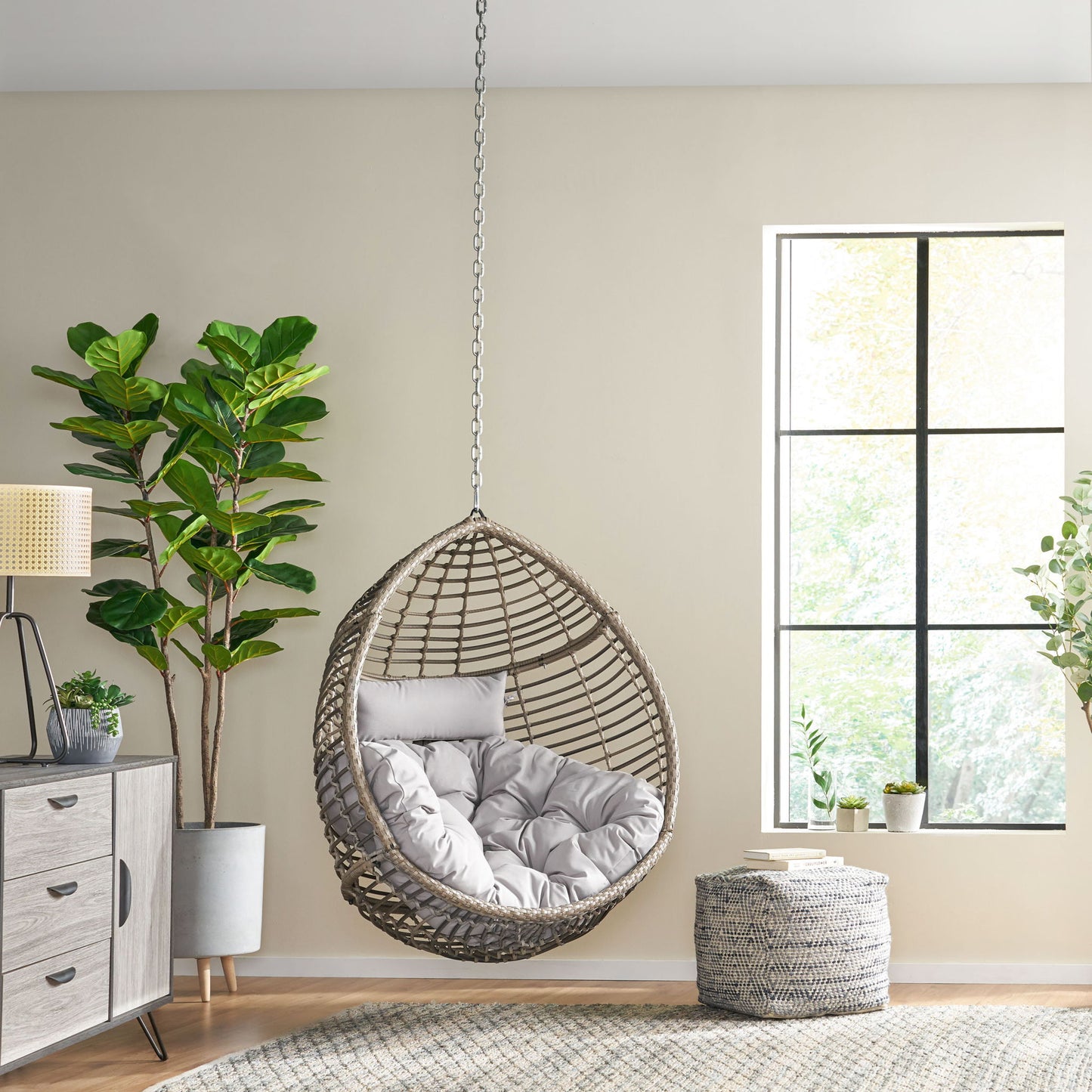 Morris Teardrop - Hanging Chair With Chain And Water Resistant Cushions Noble House