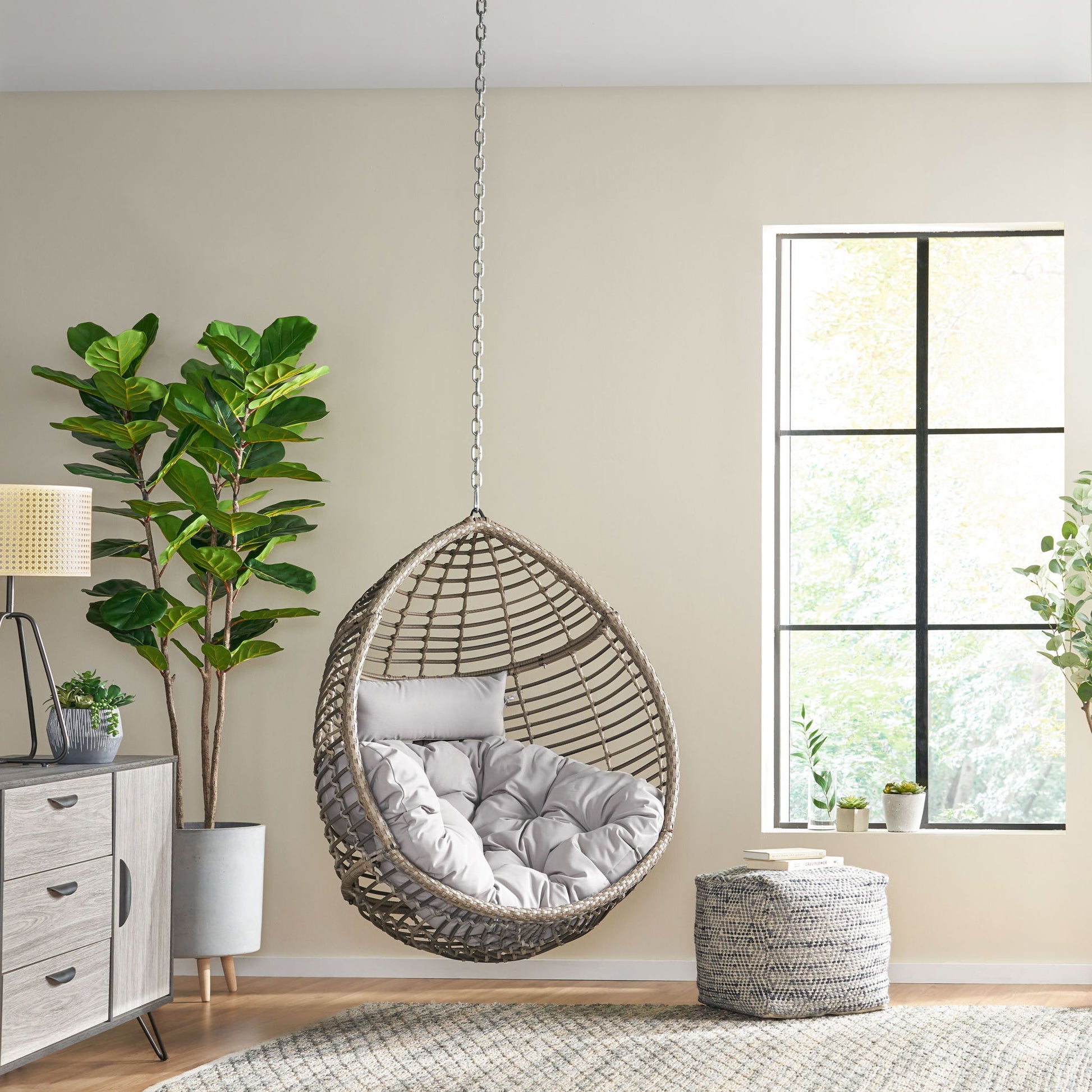 Morris Teardrop - Hanging Chair With Chain And Water Resistant Cushions Noble House