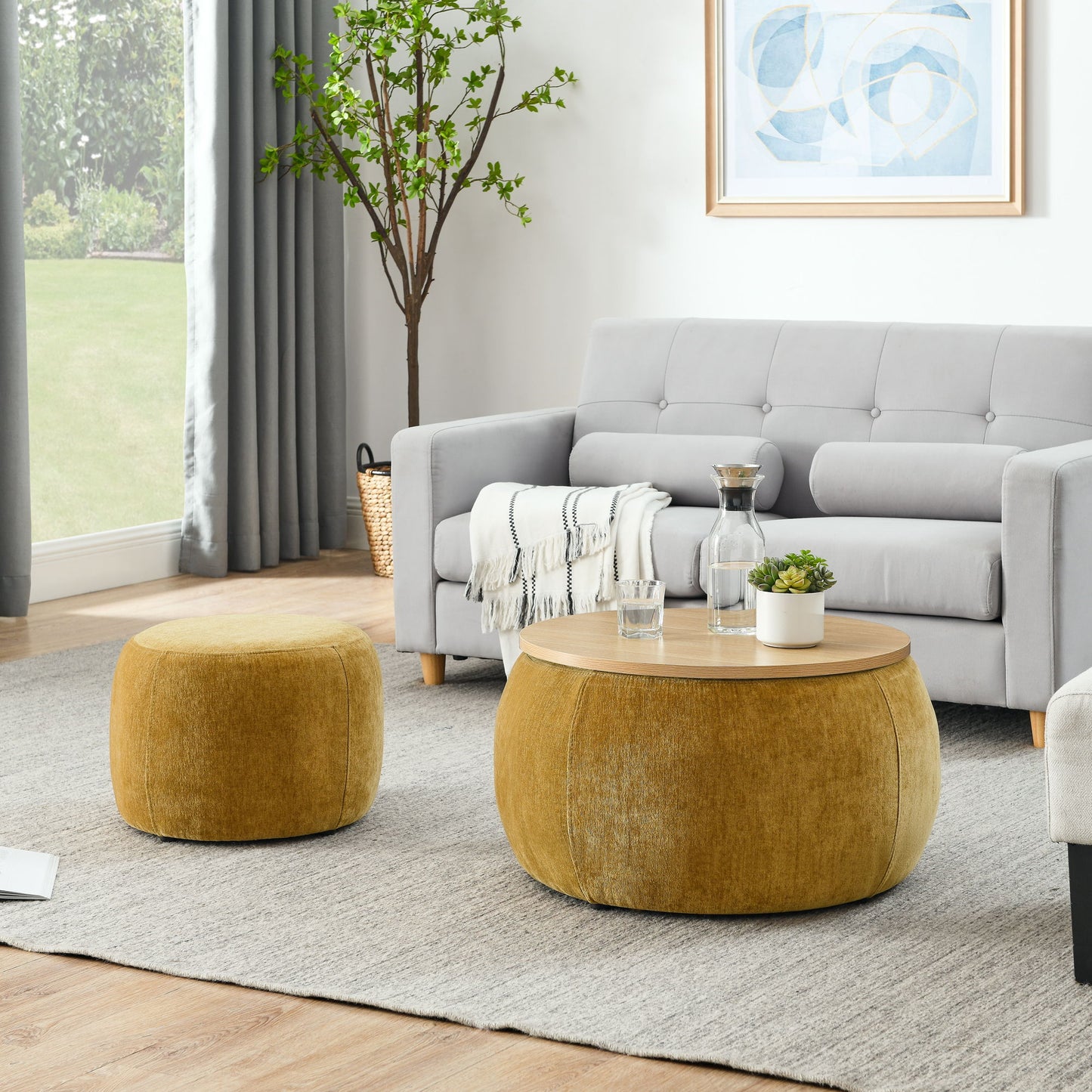 Round Storage Ottoman, 2 In 1 Function, End Table And Ottoman Home Essentials