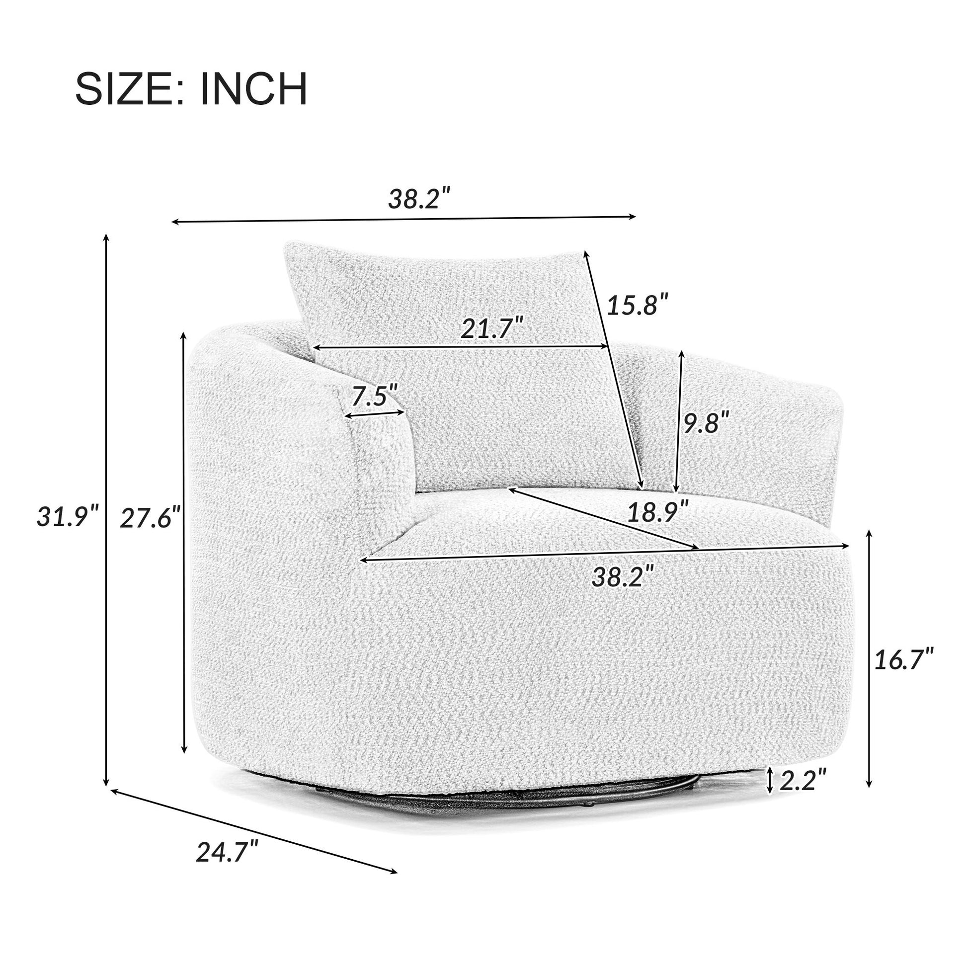 360° Swivel Barrel Sofa Chair With Throw Pillow, Chenille Upholstered Accent Chair Hearth and Haven