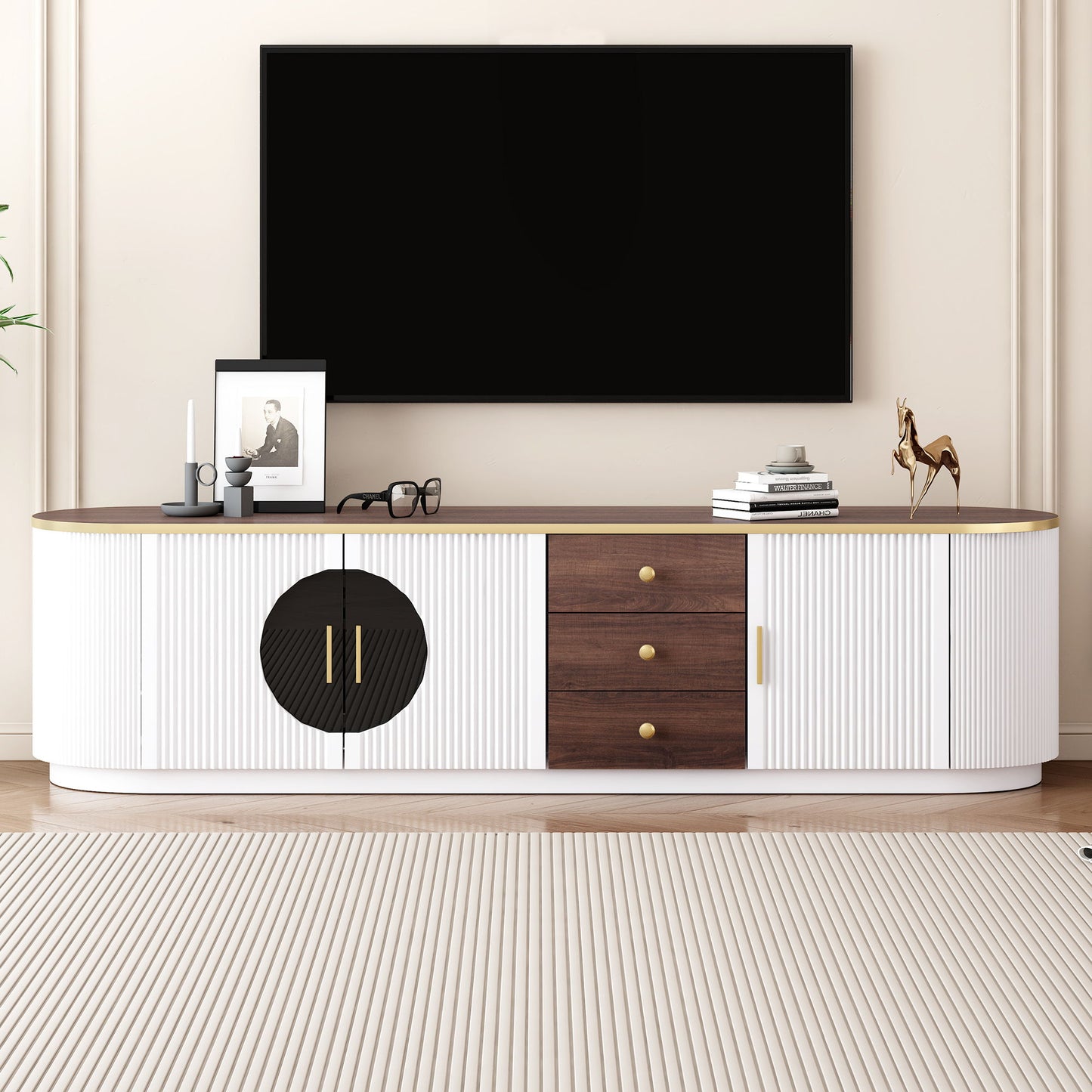 Modern Minimalist TV Stand For TVs Up To 80" With 3 Drawers And 1 Shelf Hearth and Haven