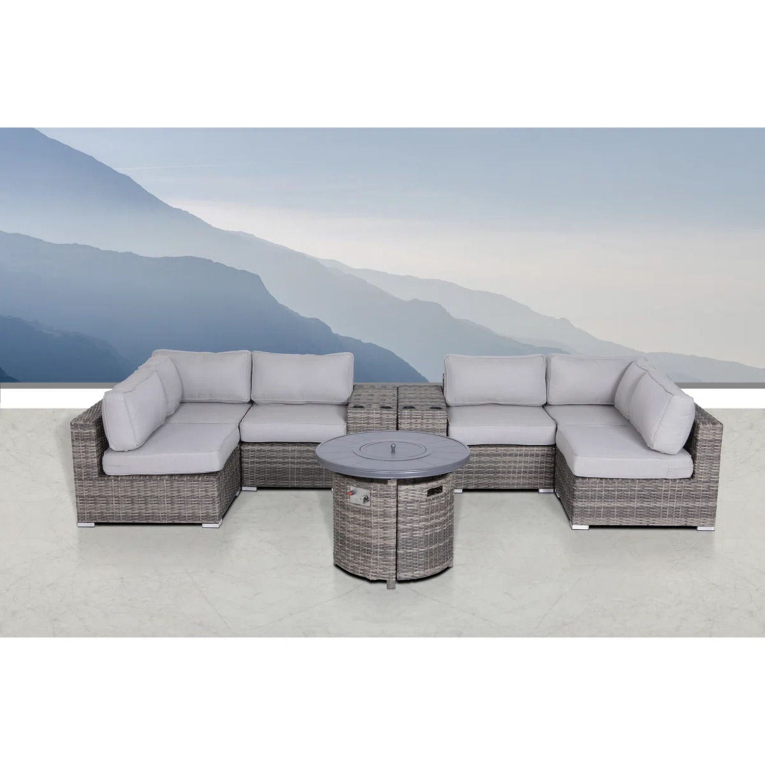 Wicker Outdoor Lounge Set With Cushions And Fire Pit LSI Patio Furniture
