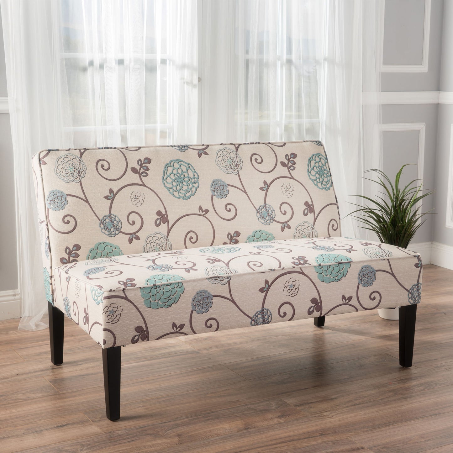 Contemporary Loveseat With Upholstered Fabric And Birch Wood Legs Noble House