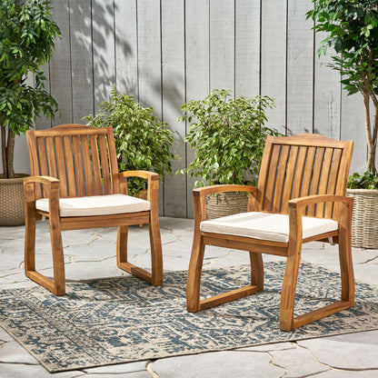 Della - Wood Armchair (Set of 2) Outdoor Dining Chairs - Cream Noble House