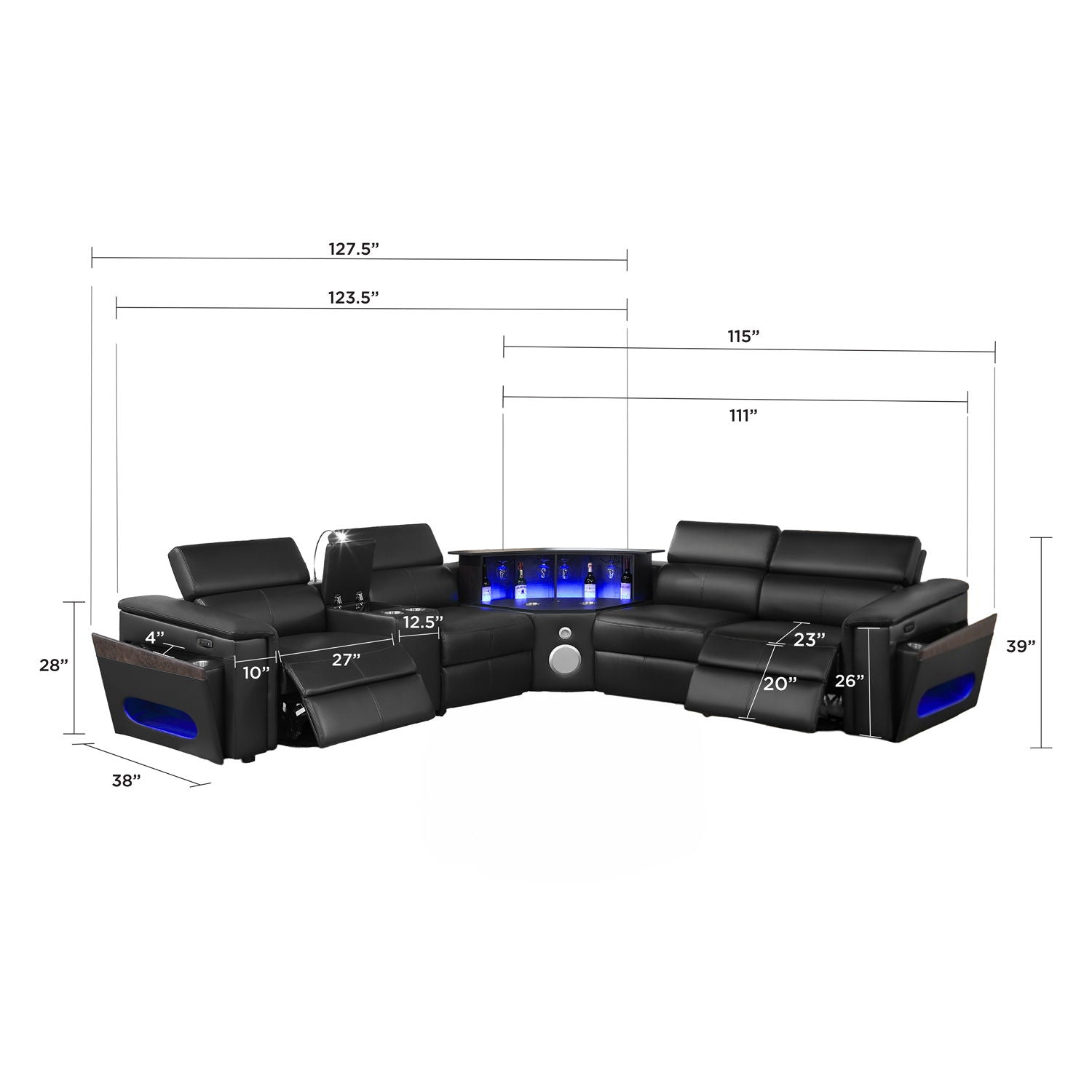 Nova - Sectional With Bluetooth Speaker, LED And Lifting Wine Cabinet Matrix Furniture Group