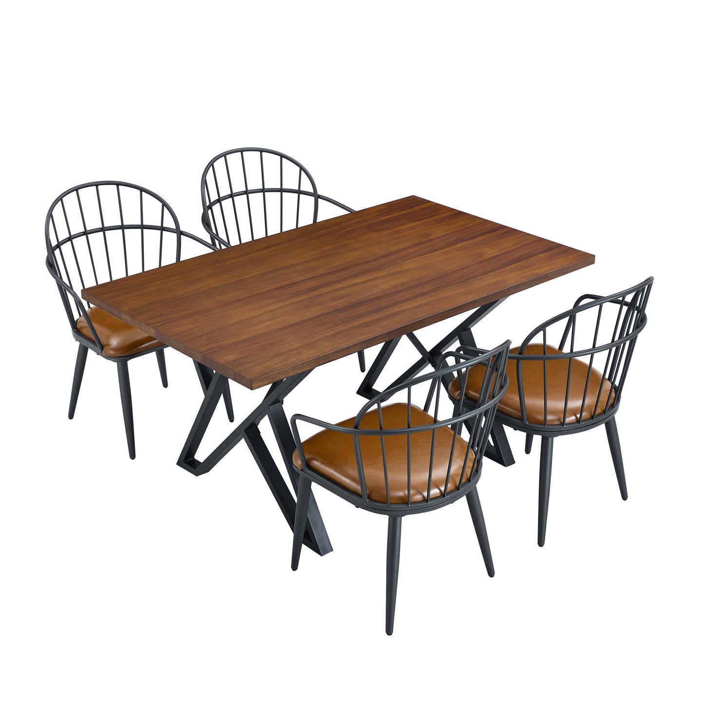 5 Piece Industrial Style Indoor Upholstered Dining Set With Metal Legs - Brown Noble House