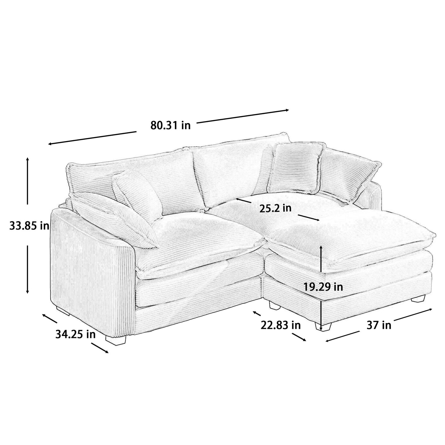 Modern Oversized Modular Cushion Sofa With Ottoman, Low Back, Deep Seating Sofa Set Home Essentials