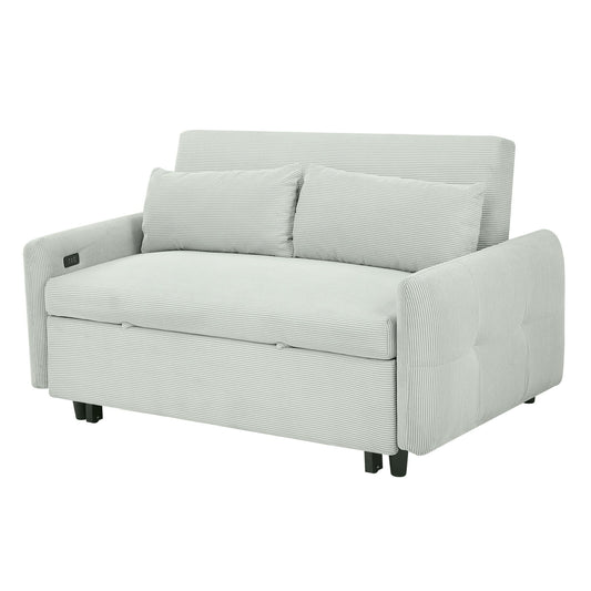 Pull-Out 2 Seat Modern Sleeper Sofa With 2 Throw Pillows And USB Ports Hearth and Haven