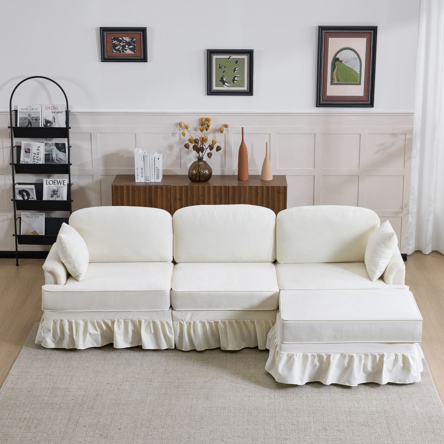 Cloud Sofa With Removable Ruffled Skirt With Ottoman And Flared Arms Home Essentials