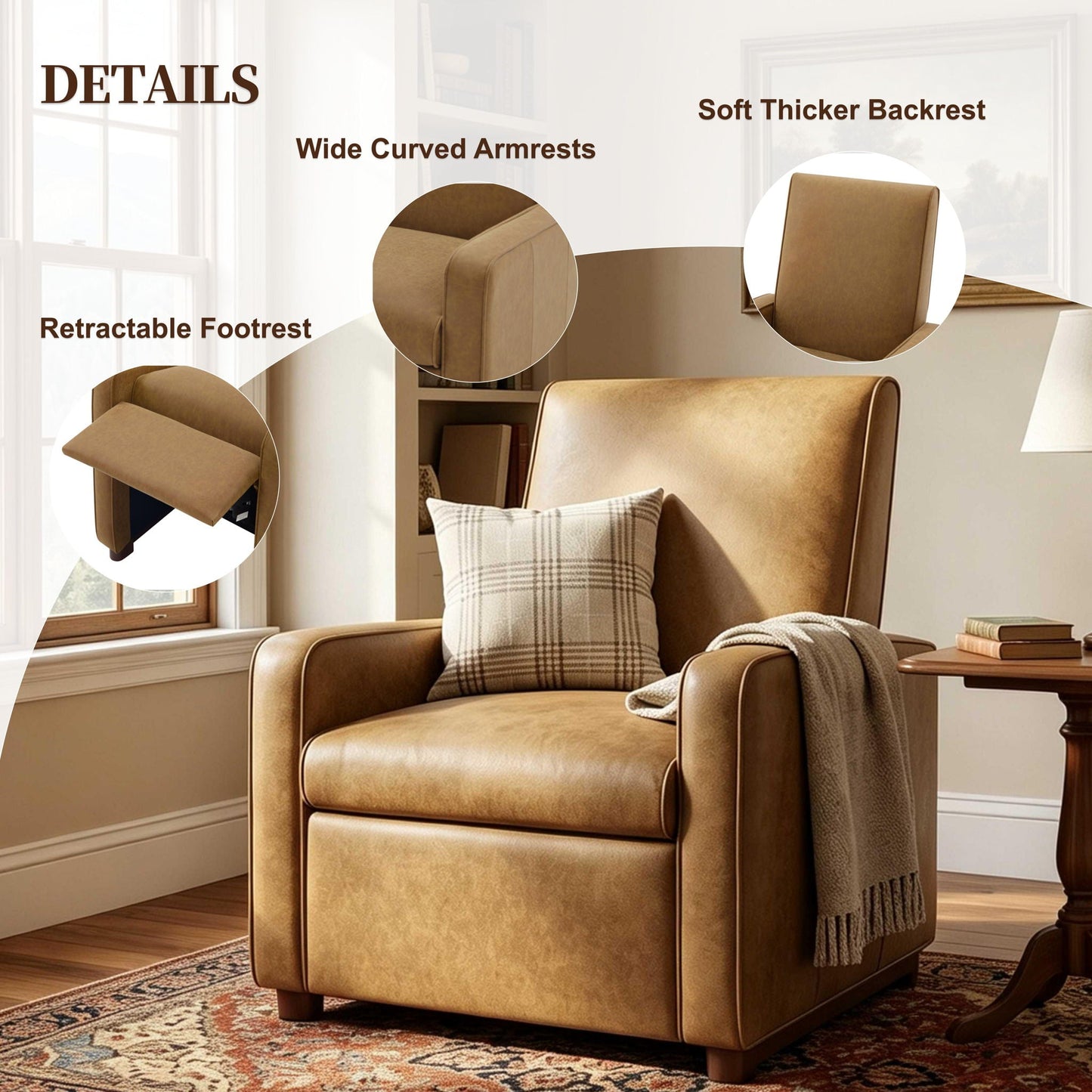 Manual Recliner Chair, 2 Position With 160° Adjustable Backrest For Living Room Noble House
