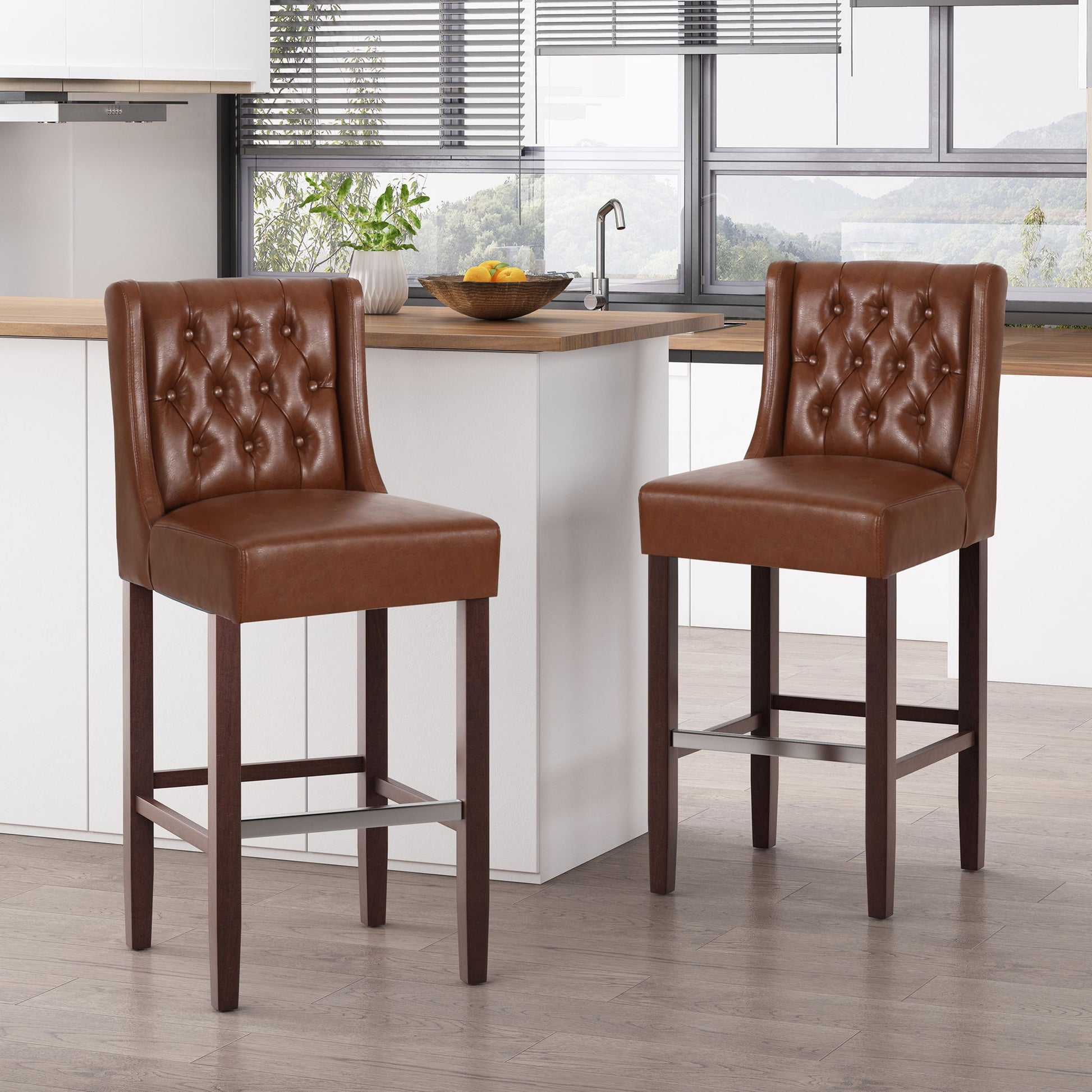 Solstara - Upholstered Dining Barstool With Button Tufted And Wing Back Noble House