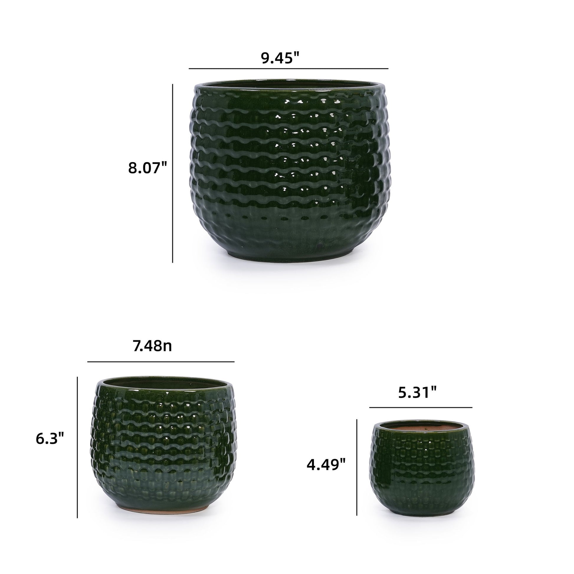 3 Pieces Flowerpot, Planter For Patio, Garden Or Windowsills - Dark Green Daily Nest