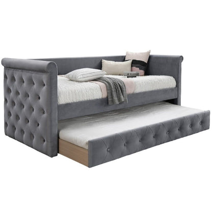 Contemporary Button Tufted Daybed With Slat Trundle Home Essentials