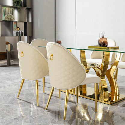 2 Pieces Contemporary Stainless Steel Dining Chair With Upholstery And Leather Backrest - Gold Home Essentials