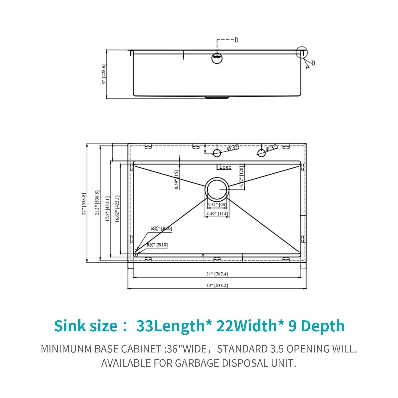 33" Drop In Kitchen Sink With Ledge Workstation, 16 Gauge Stainless Steel - Gunmetal Black Daily Nest