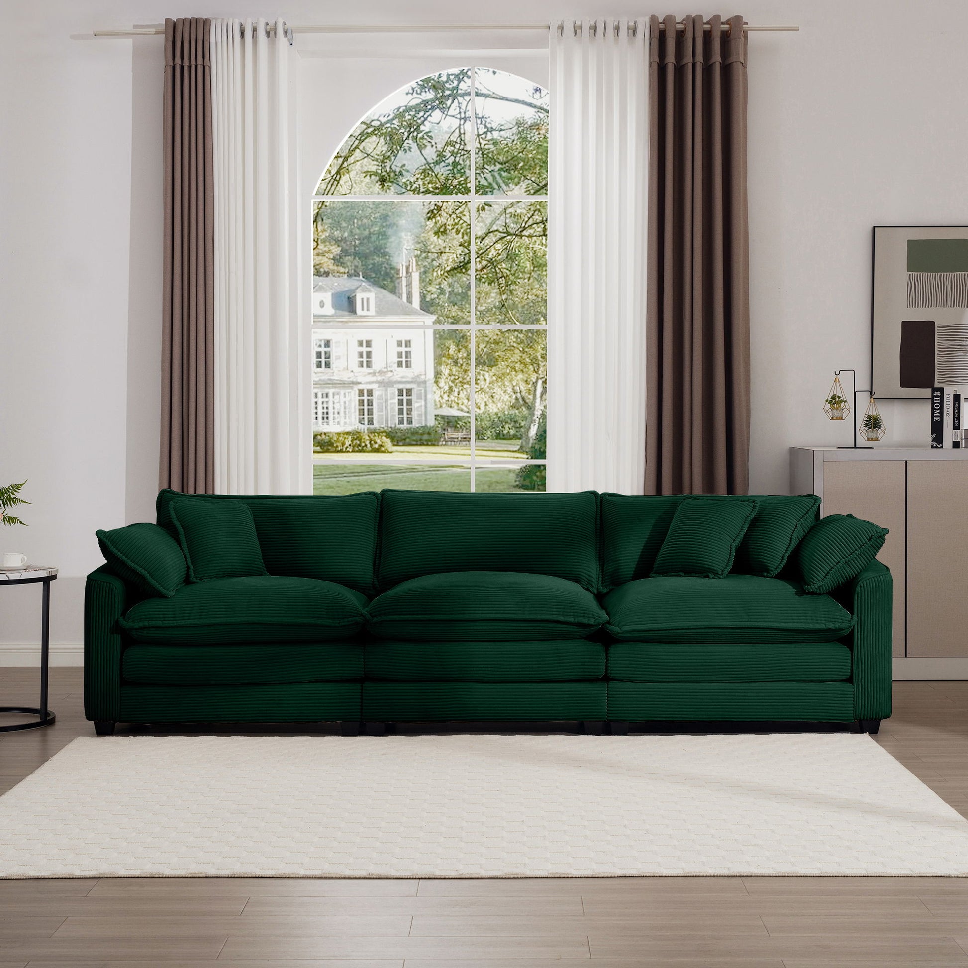 Mid-Century Modern 3 Seater Sectional Sofa With Arm And Throw Pillows Home Essentials