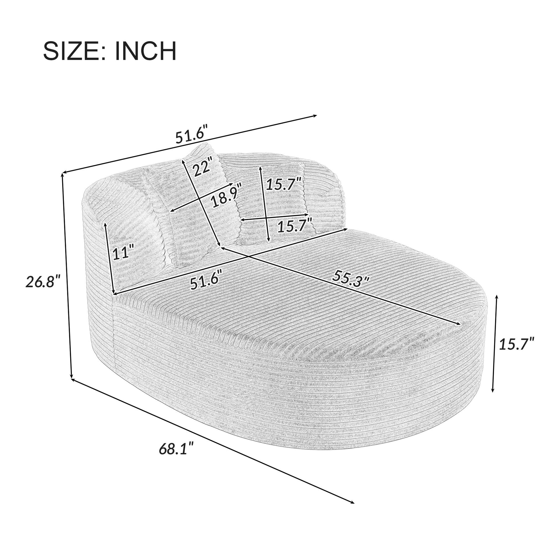 Modern Chaise Lounge Sofa Boneless Couch With Supportive Pillows Hearth and Haven