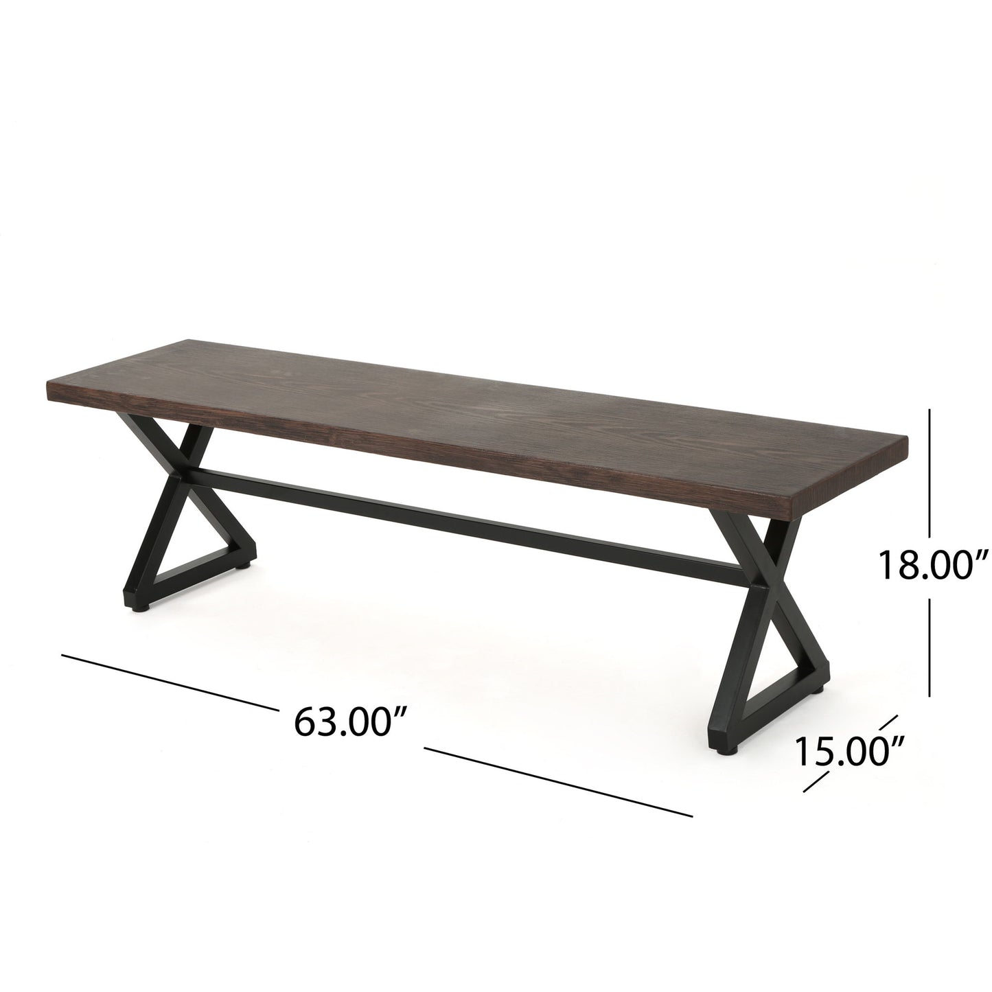 Modern Aluminum Outdoor Dining Bench With X Base Noble House