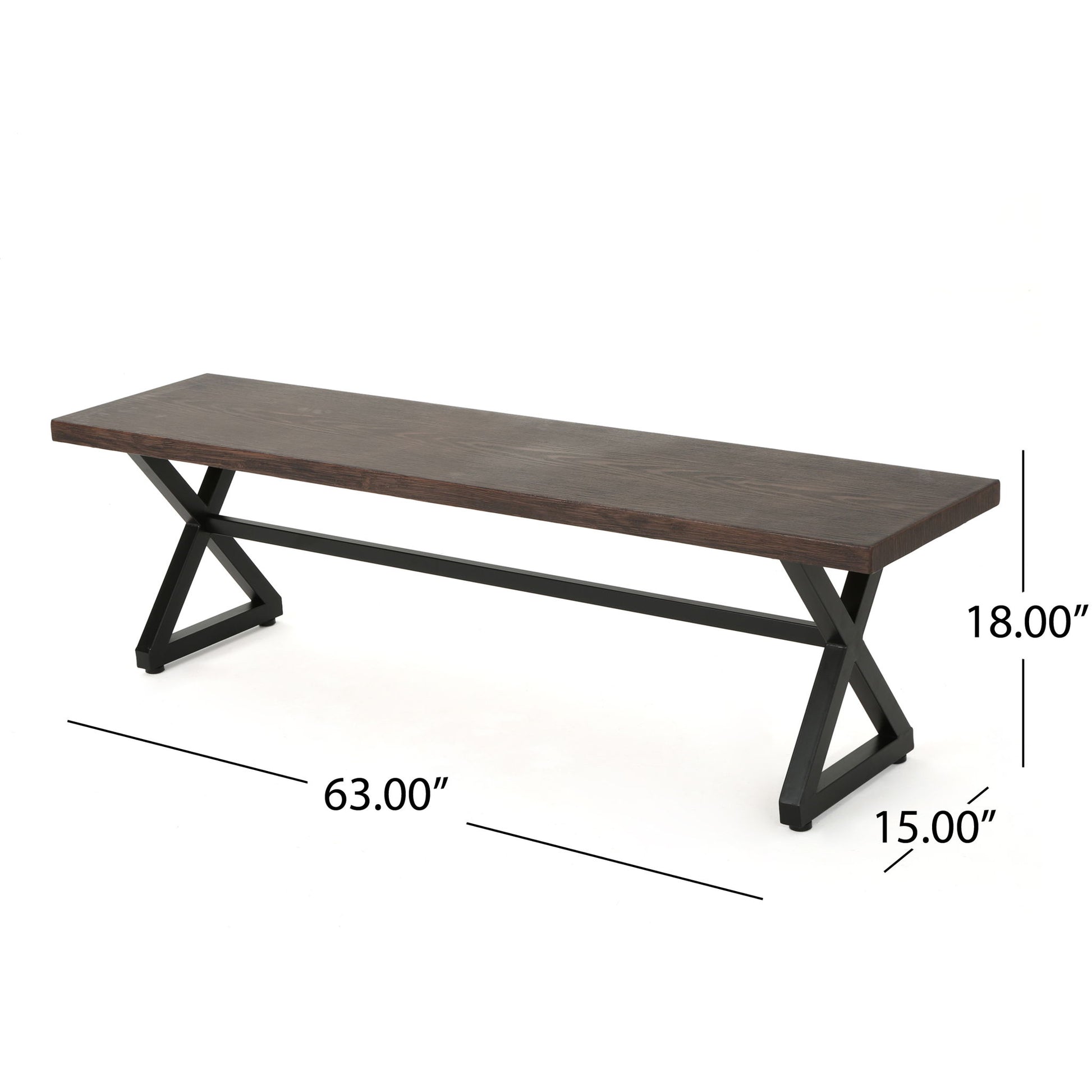 Modern Aluminum Outdoor Dining Bench With X Base Noble House